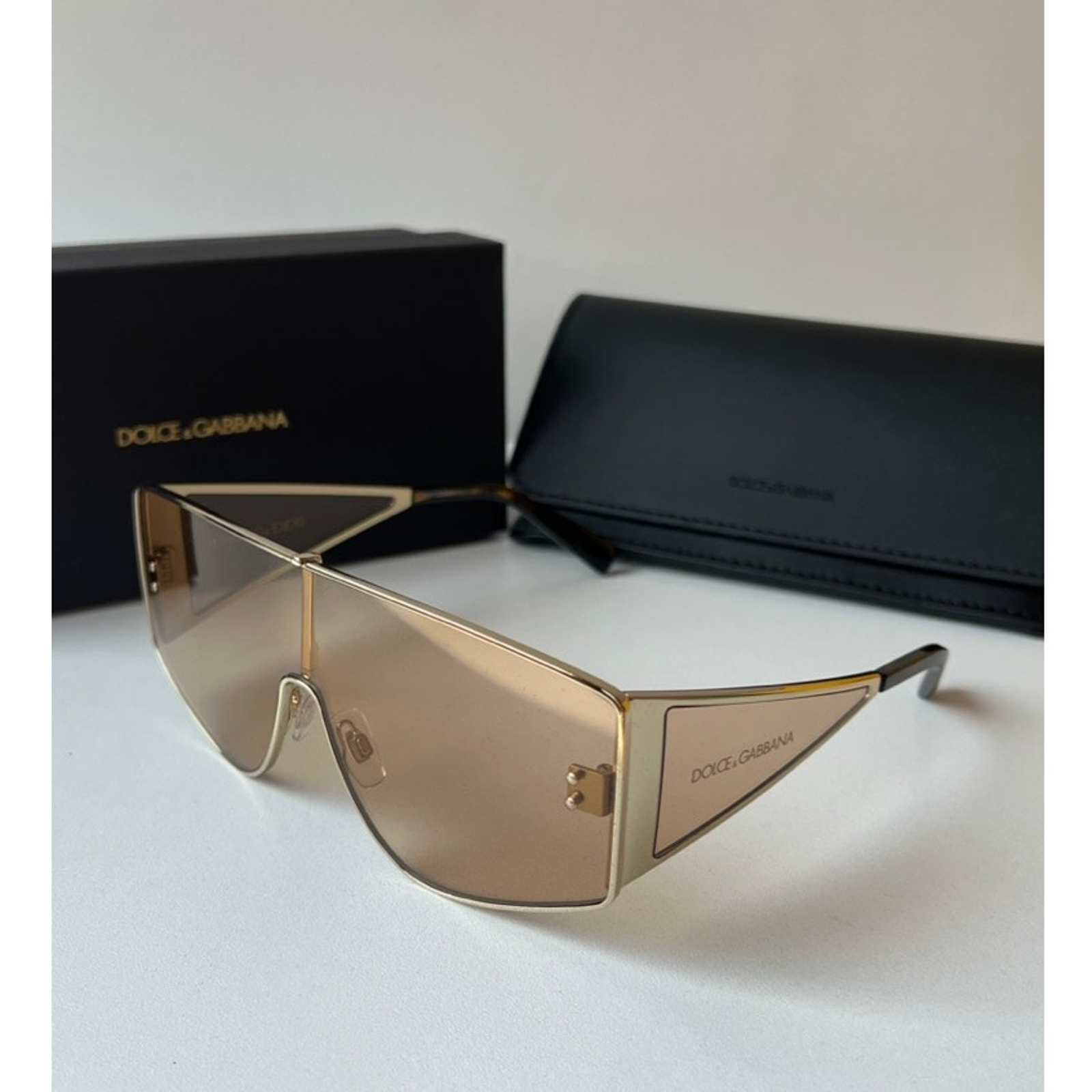 New Dolce Gabbana Dg2305 Beige Gold Shield Sunglasses